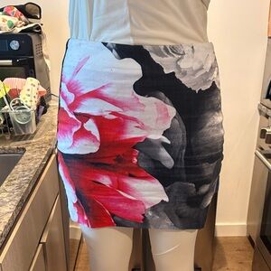 Nicole Miller Red and Black Floral Mini Skirt